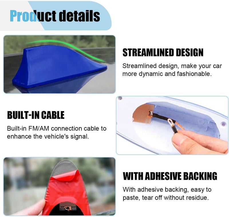 LHDOS Car Shark Fin Antenna Cover, Plastic Automotive Signal Roof Aerial Base Cover with Adhesive Tape, Universal Vehicle Decorative Replacement Accessories for Car Truck SUV (Blue) - Image 3